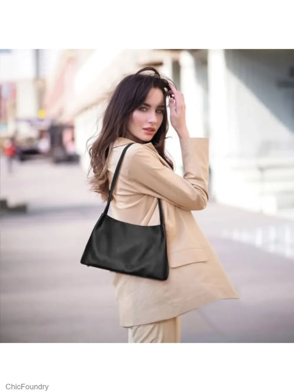Genuine Leather Hobo Bag with Gold Hardware, 4 Pockets, Fits 7.9